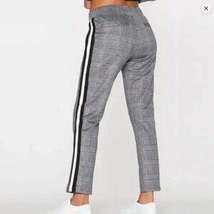 Pam & Gela Glen Houndstooth Plaid Cropped Side Stripe Stretch Track Pants